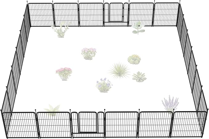 FXW Garden Fence Outdoor for The Yard – 32in(H) x 54.7ft(L) Heavy Duty Metal Animal Barrier for Dog and Rabbit, Decorative Dog Fence, 24 Panels, Black