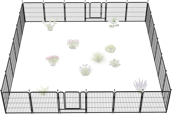 FXW Garden Fence Outdoor for The Yard – 32in(H) x 54.7ft(L) Heavy Duty Metal Animal Barrier for Dog and Rabbit, Decorative Dog Fence, 24 Panels, Black