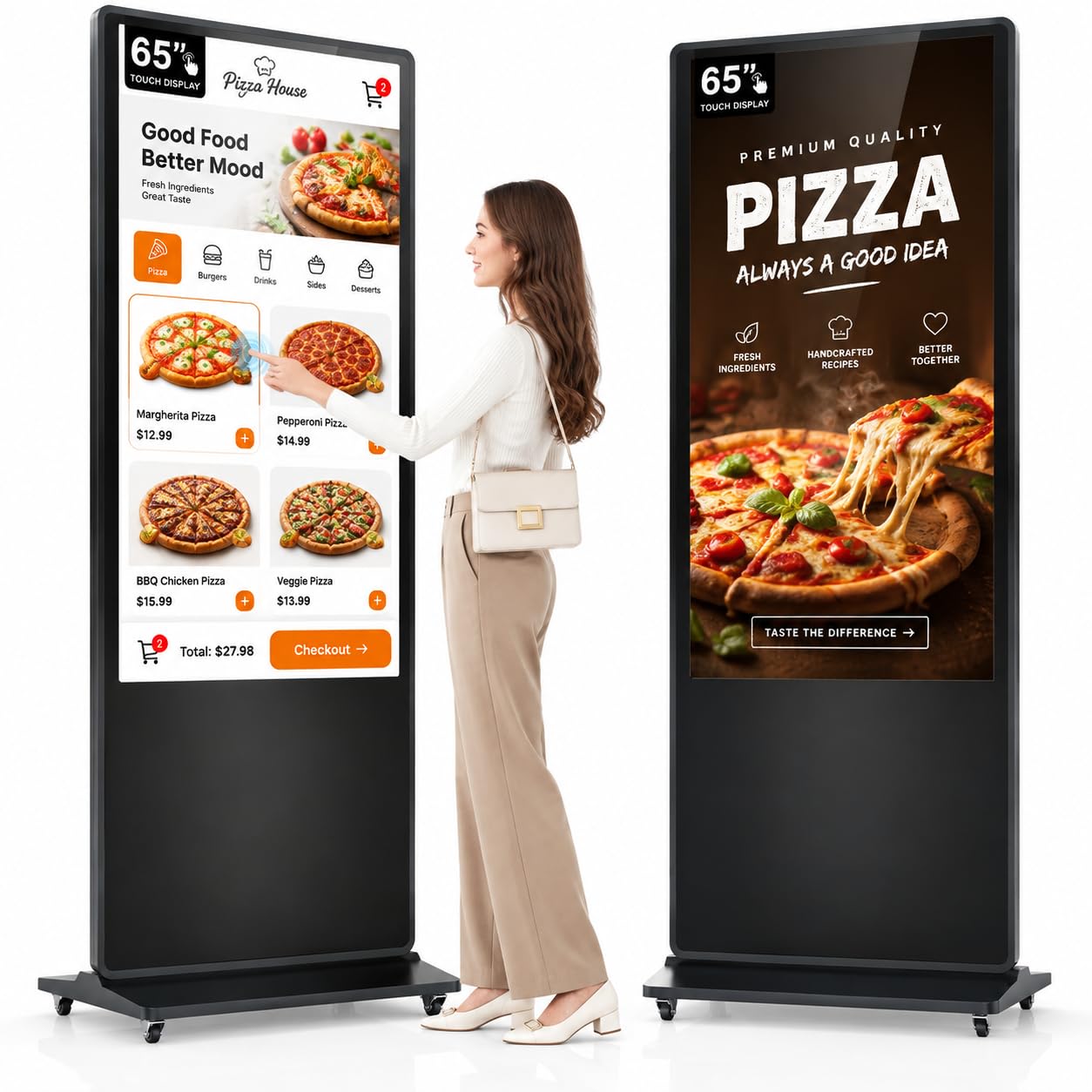 HARZHI 65 Inch Digital Signage Kiosk, 4K Touchscreen Floor Standing Advertising Display with IPS LCD Screen, Android OS and Auto Media Player