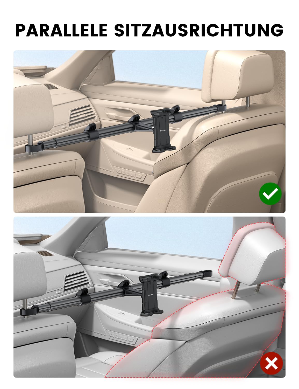 OHLPRO Tablet Halterung Auto Kopfstütze, Ausziehbar Tablet Kopfstützenhalter Mitte KFZ iPad Halter Rücksitz Kompatibel mit 5-13 Zoll iPad Pro Mini Air Galaxy Tab S9 Kindle Switch