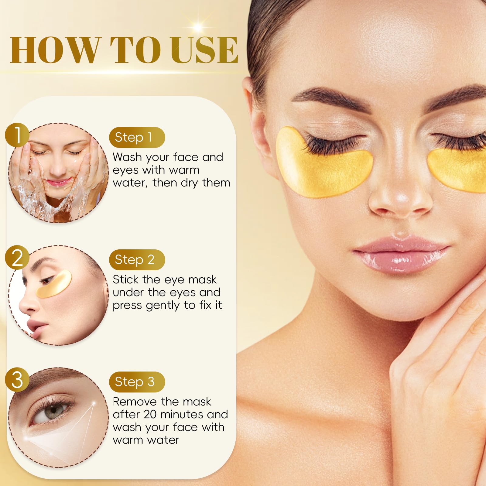 24 Paires Patch Yeux 24k Gold, Masques Hydratants Pour Les Yeux, Patch Anti Cernes Pour Au CollagèNe, éLimination Des Cernes Sombres et Poches, Femmes/Homme - 5