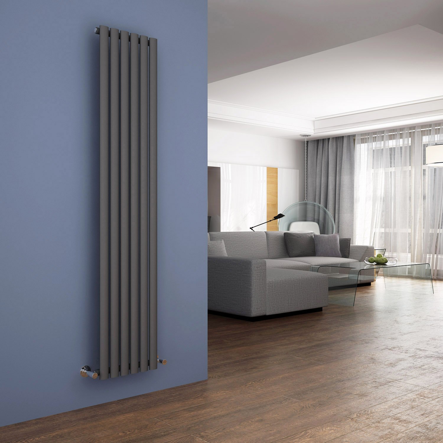 Elegant Anthracite 1800 X 360 Mm Designer Radiators Vertical Oval Column Radiator Single Panel
