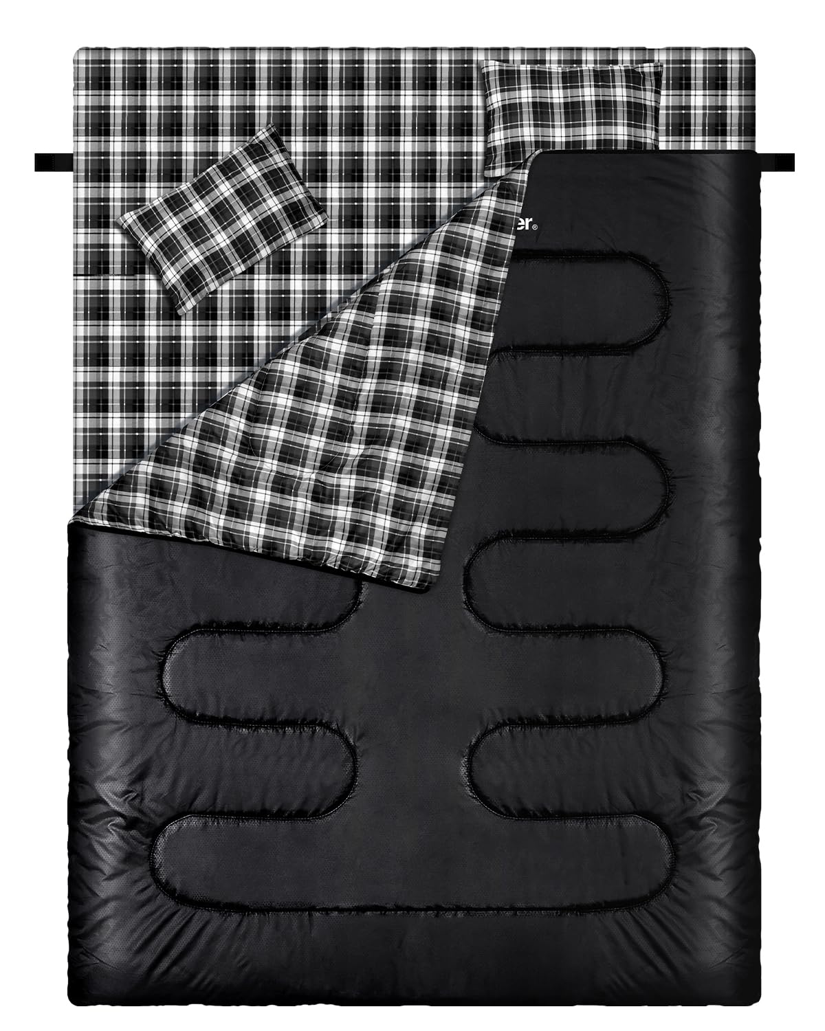 Sportneer Sacco a Pelo Matrimoniale, Sacco a Pelo 3 Stagioni Enorme 220x150cm con 2 Cuscini, Sacco a Pelo Doppio Portatile Comodo Campeggio Leggero con Custodia （SENZA fodera in flanella）
