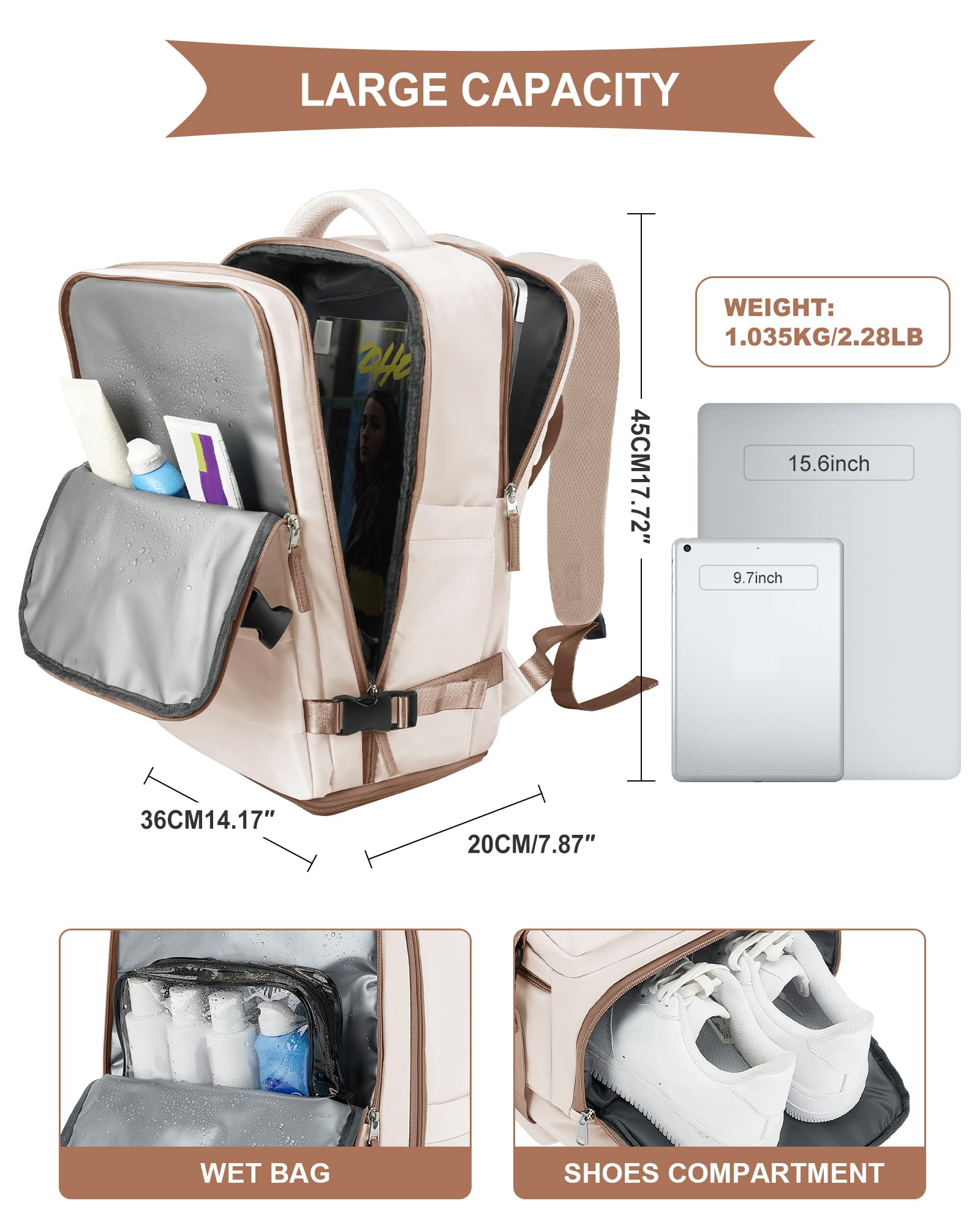 SZLX Zaino Ryanair 40x20x25 Donna Zaino da Viaggio 40x30x20 Sottovuoto con pompa Bagaglio a Mano Sottovuoto Uomo Borse da Cabina 45x36x20 Easyjet con scomparto per scarpe per Laptop da 14 Pollici