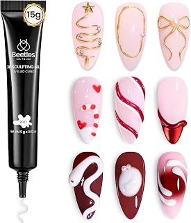 Beetles White Sculpting Gel for 3D Nail Art – Christmas No Wipe 3D Rhinestone for Flowers Petals Ribbon & Relief Designs, Beginner Friendly UV/LED Nail Gel