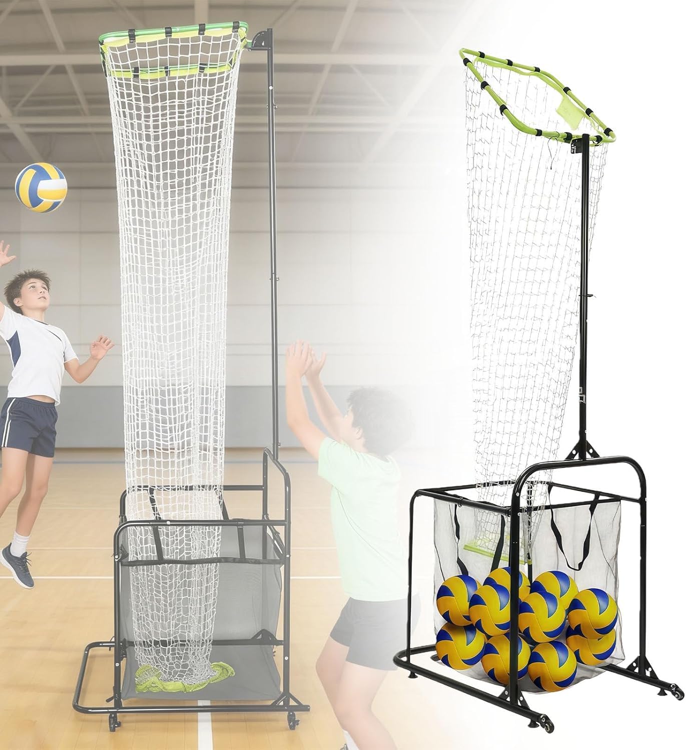 Attrezzatura da allenamento per pallavolo con rete regolabile, altezza e angolo per uso interno ed esterno, perfetto per servire, spuntare e sessioni di allenamento da soli
