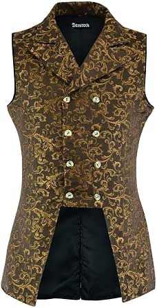 Men's Double Breasted Governor Vest Waistcoat VTG Brocade Gothic Steampunk/USA Brown Brocade