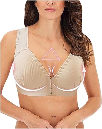 Sujetador deportivo con cierre frontal para mujer, corrector de postura para levantar, cómodo para todos los días, 3XL, Beige