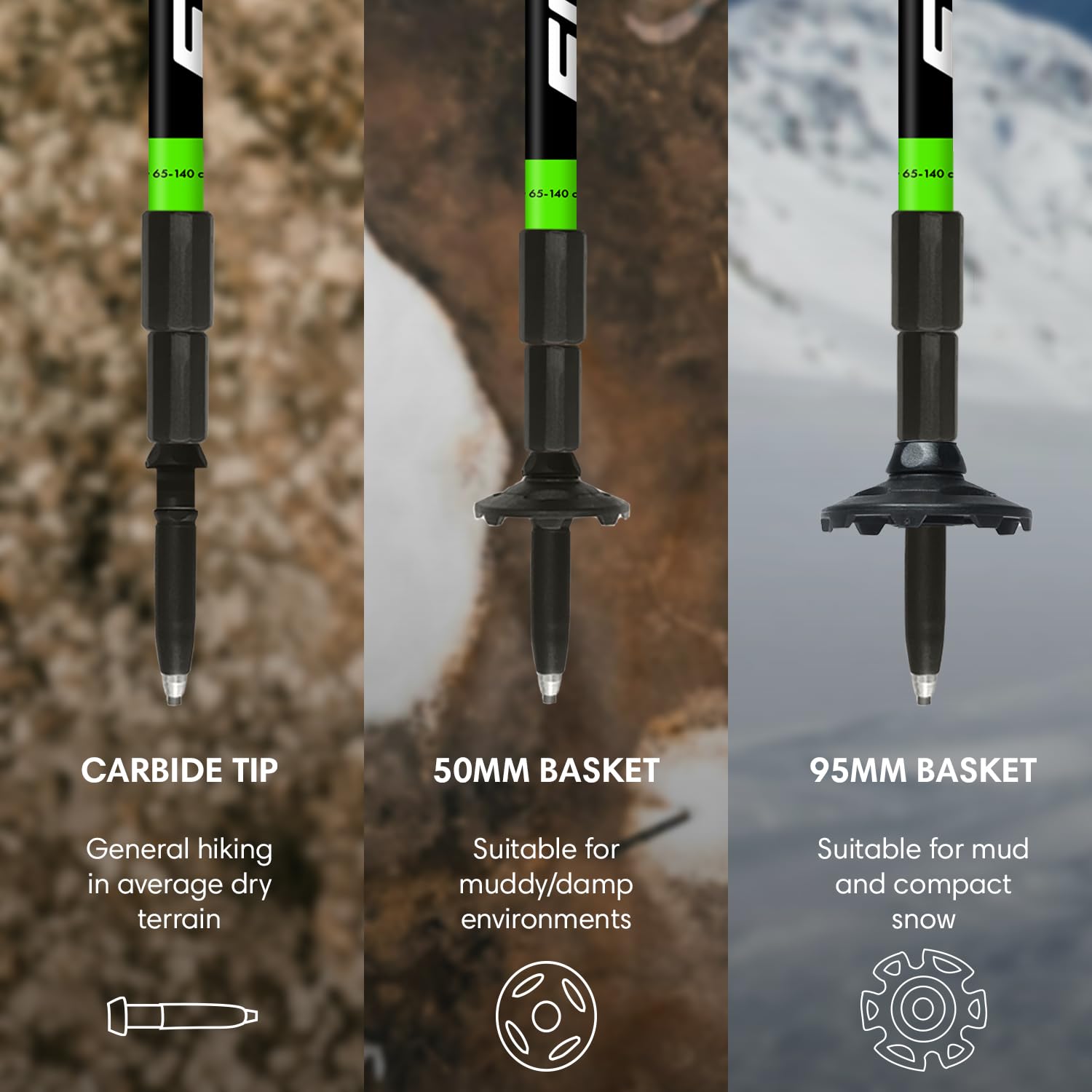 FIZAN Trekkingstöcke 65-140 cm, Nordic Walking Stöcke, Wanderstöcke | Lhotse S20 7506 | Grün
