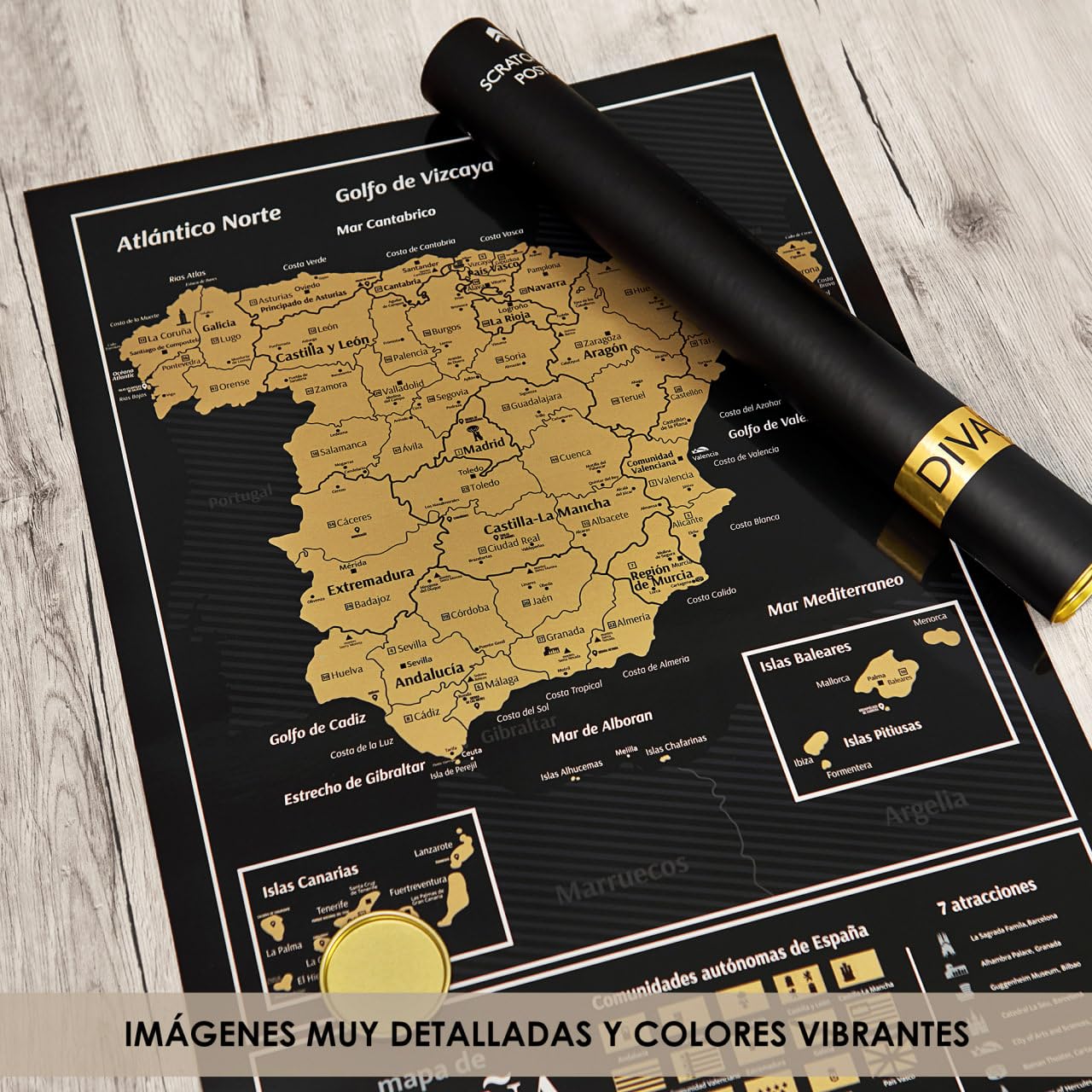 Grande Mapa de España Para Rascar - Mapa Para Marcar Viajes de España - Scratch off Spain Map - Scratchable Spain Poster