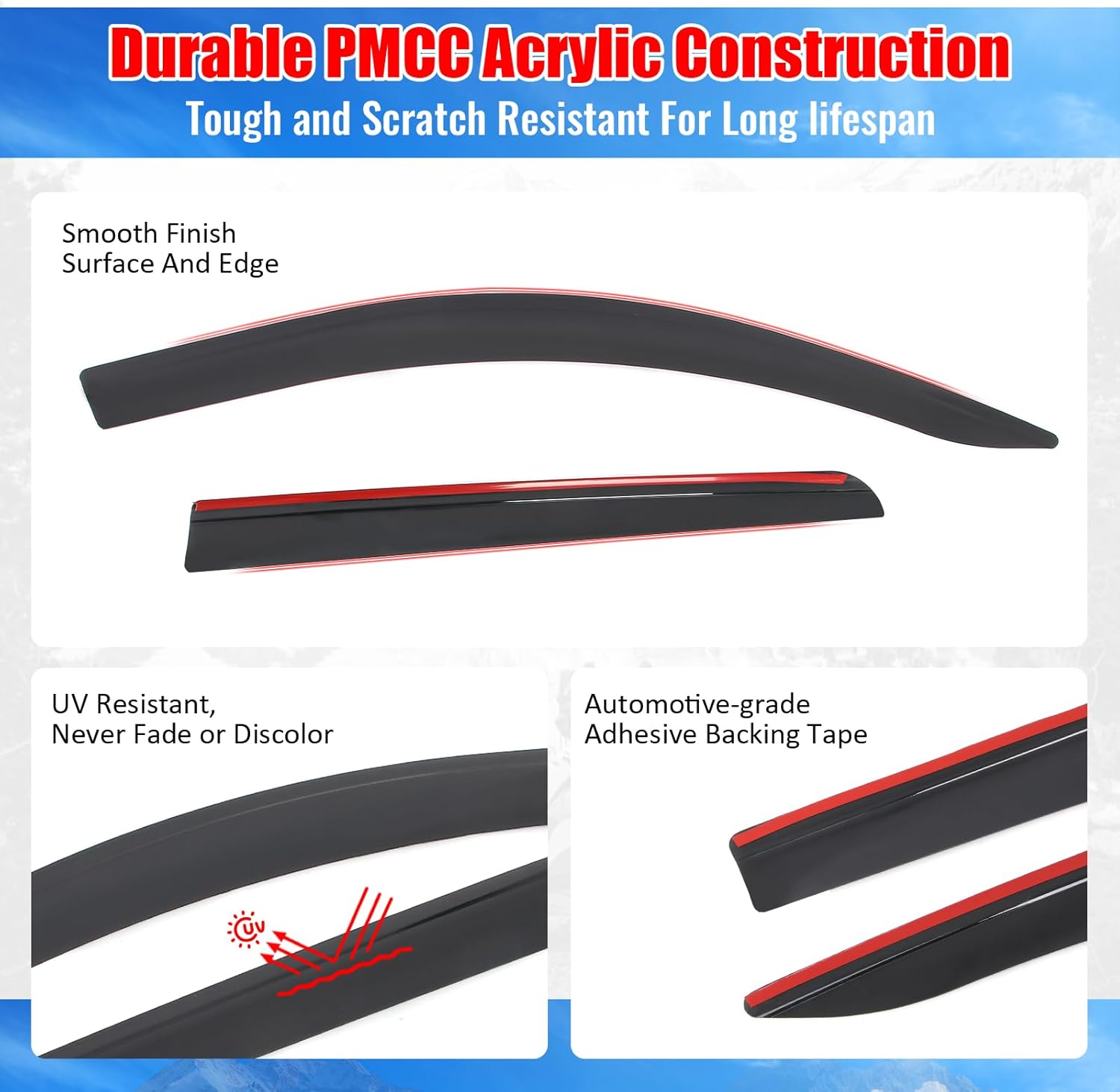 IKON MOTORSPORTS Tape on Low Profile Window Visors, Compatible with 2014-2020 Mitsubishi Outlander Gas & 2018-2022 Outlander PHEV, Acrylic Smoke/Tinted Rain Guards, Side Window Wind Deflectors 4PCS