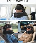 YFONG Travel Pillow for Long Flight Airplane, Head Strap Combo with 3D Contoured Sleep Eye Mask, Neck Pillow for Travel Essential, 360° Support Memory Foam Headrest, Prevent Bobbing, Drawstrap - Black