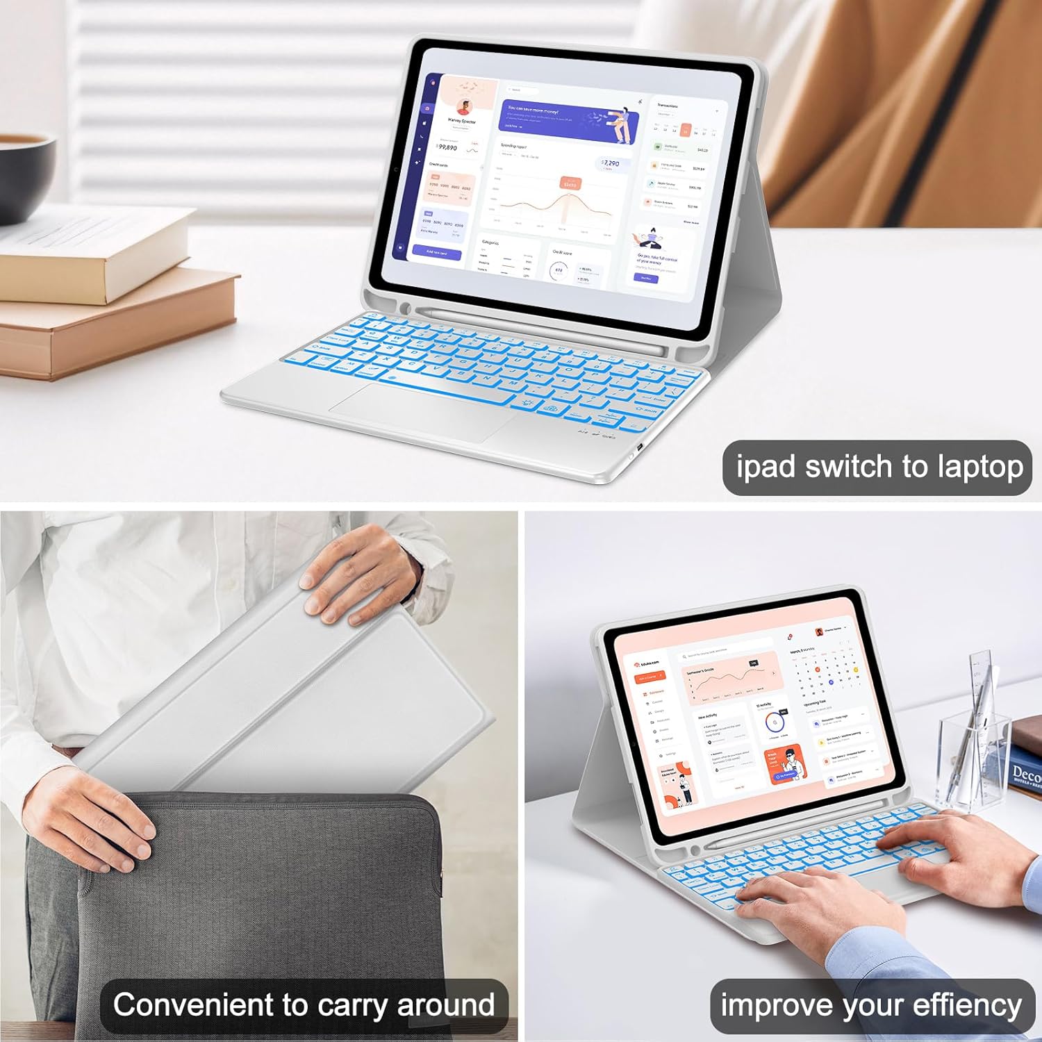 IVEOPPE for iPad 11th 10th Generation Case with Keyboard, 7 Color Backlit, Multi-Touch Trackpad, Detachable Wireless Bluetooth Keyboard Cover for iPad 11 inch A16 2025 10th Gen 10.9 Inch 2022, Grey