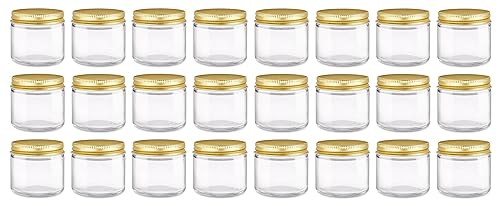 North Mountain Supply Tarros de vidrio transparente de 2 onzas para especias/enlatas, con tapas doradas de 2.087 in, caja de 24