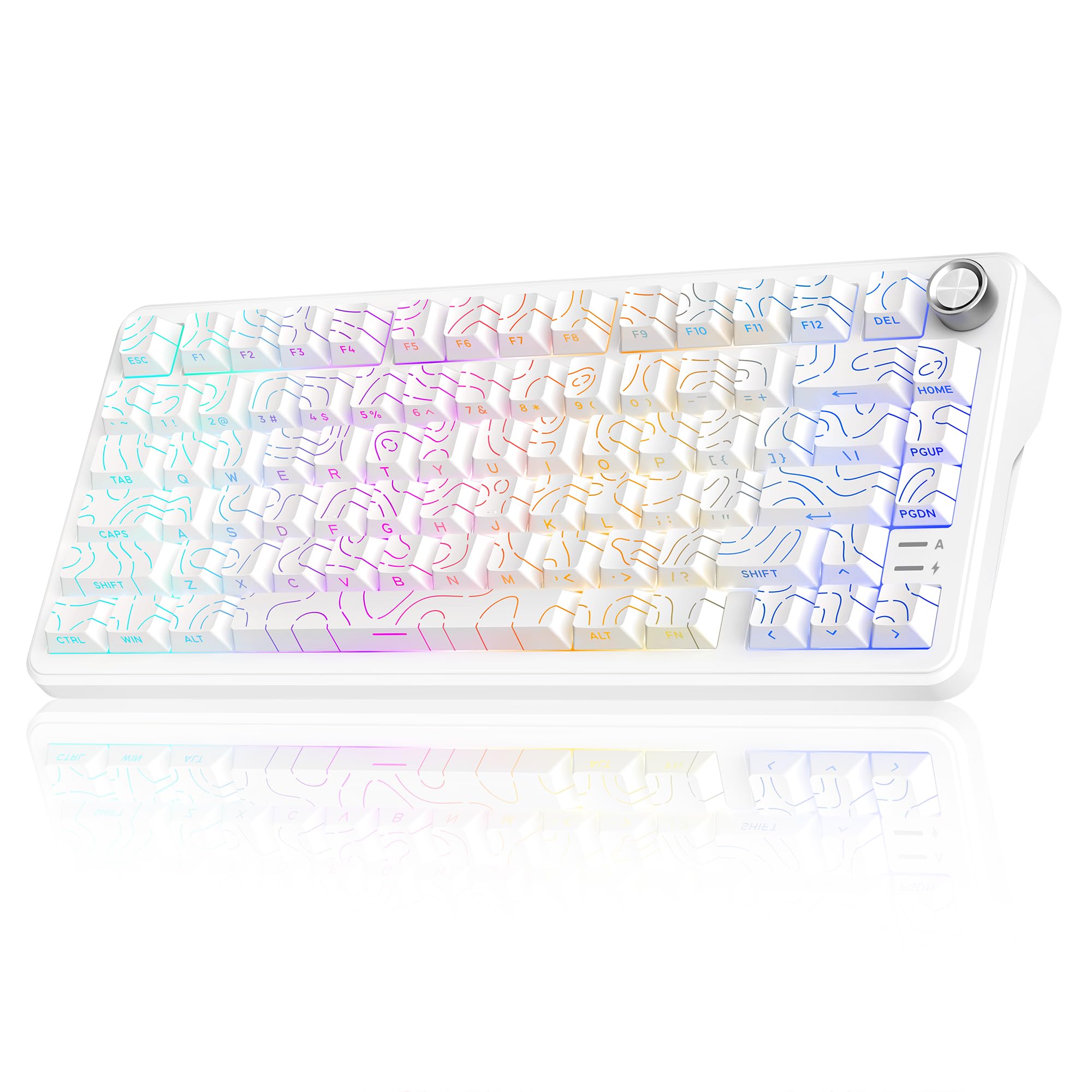 RedThunder K75 75% Wireless Mechanical Gaming Keyboard,Creamy Gasket-Mounted,Volume Knob,US Layout,Keycaps-Side Print,2.4G/BT/USB-C,RGB Underglow Lighting,Hot swappable Fast Apricot Switch for PC Mac — view 11
