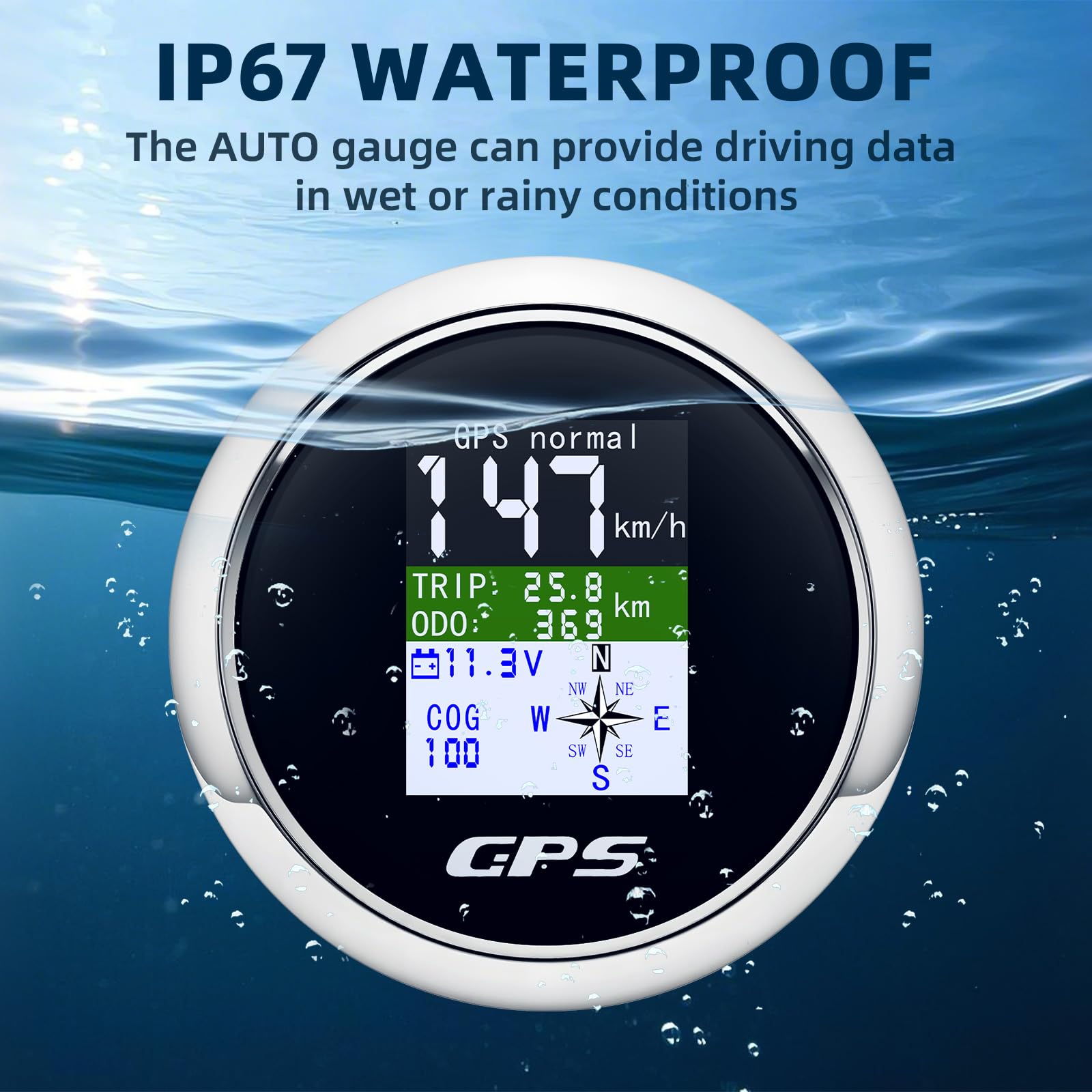 Tachimetro digitale GPS da 85 mm, con contachilometri, impermeabile IP67, per auto, barca, yacht, 12 V/24 V
