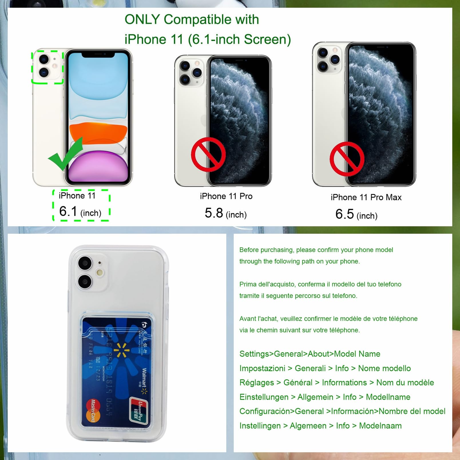 Chengyuanfeng Cover Trasparente per iPhone 11 con Porta Carte, Custodia Ultra-Sottile 1,5 mm in TPU Antigiallo Antiurto, Minimalista con Slot per 1 Carta, per Pendolari, Metro e Pagamenti Contactless