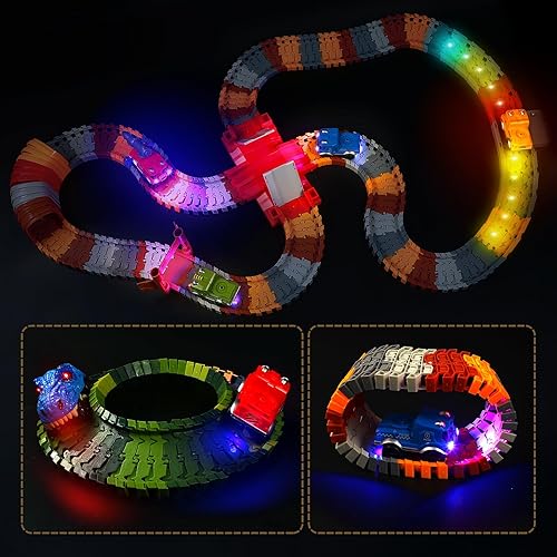 Miniatura 3 de Solo repuesto para autos de pistas, autos de pista de dinosaurios que brillan en la oscuridad, accesorios para pistas de automóvil con 3 luces LED