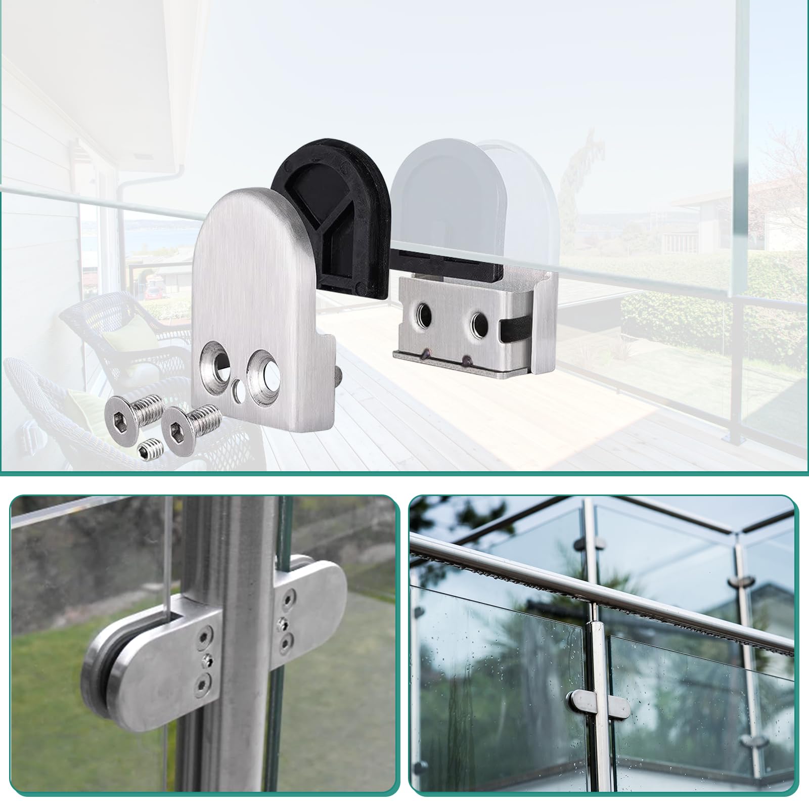 Abrazadera de Vidrio de Acero Inoxidable 8 Piezas Abrazaderas de Vidrio clip de Vidrio Abrazadera de Cristal Soportes de Estante de Vidrio para Espesor de Vidrio de 8-10 mm para Barandilla Escalera