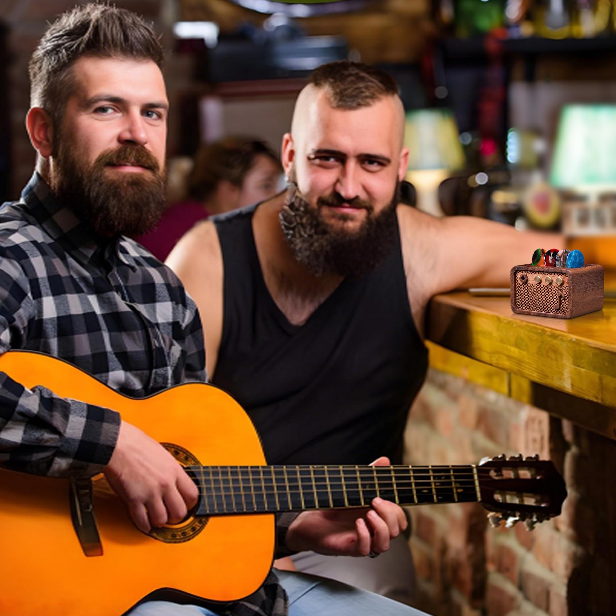 Guitar Pick Holder, Walnut Wood Electric Guitar Amp Styled Pick Holder for Picks Storage and Display, Gift for Guitar Players Guitarists