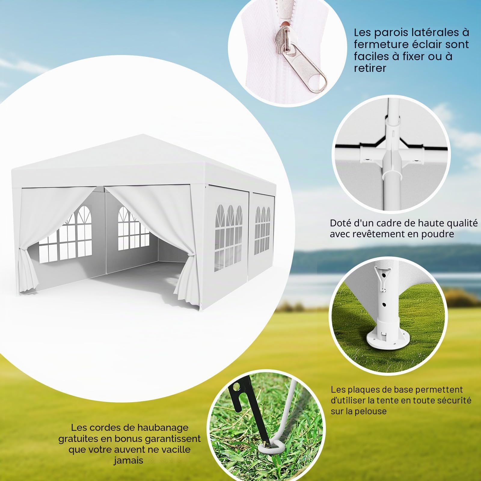 Tonnelle de Jardin Extérieur 3x6m Barnum Pliant Imperméable avec 4 Parois Latérales et Fenêtres,Robuste en Acier et Bâche PE, Idéale pour Camping, Fête, Réception, Marché (Blanc,3x6m)