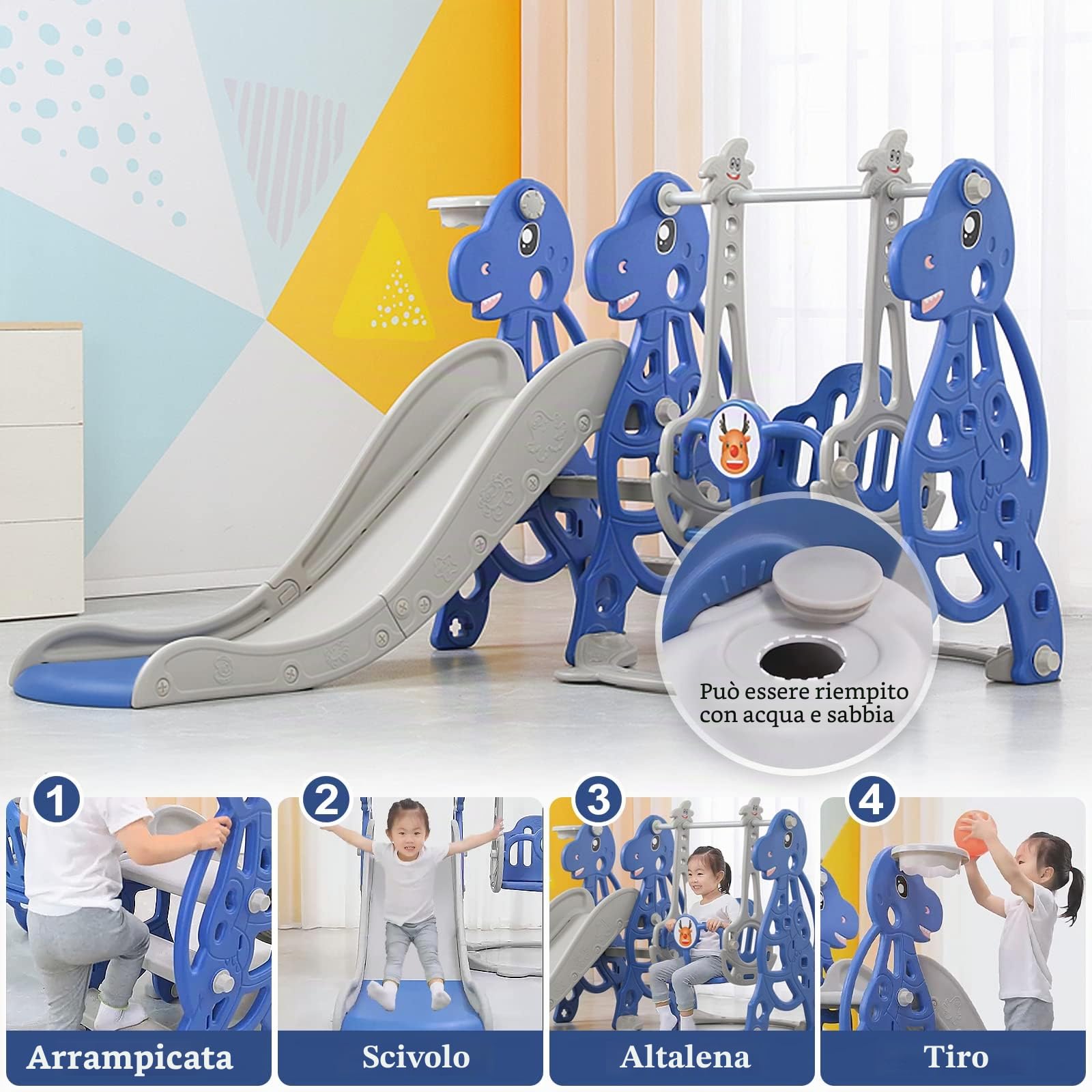 Aufun Scivolo per bambini, 3 in 1, parco giochi con canestro, scivolo extra lungo, facile da installare scivolo per bambini per interni ed esterni, cortile (175x40x105cm)