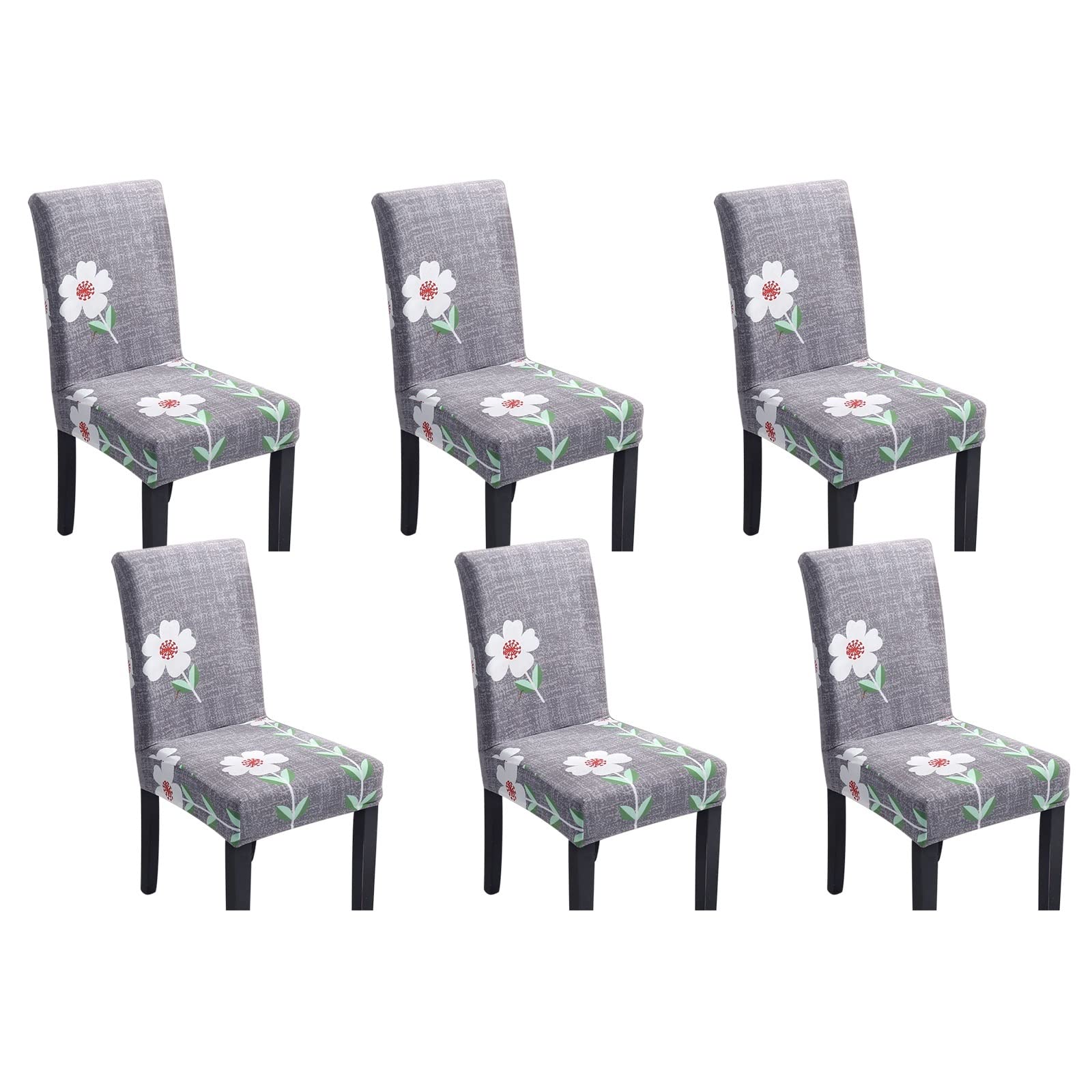 Housse de chaises 6 pièces KnSam en spandex fleurs gris blanc