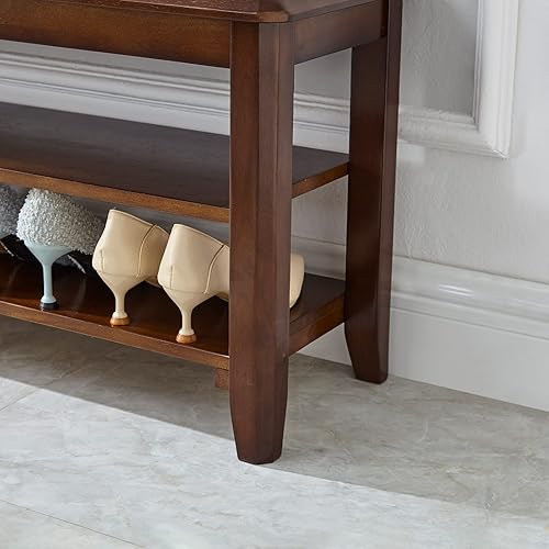 Miniatura 14 de LEILISI Banco de zapatos de madera maciza, banco de almacenamiento de zapatos de estilo simple para entrada, pasillo, sala de estar y pasillo (39.4