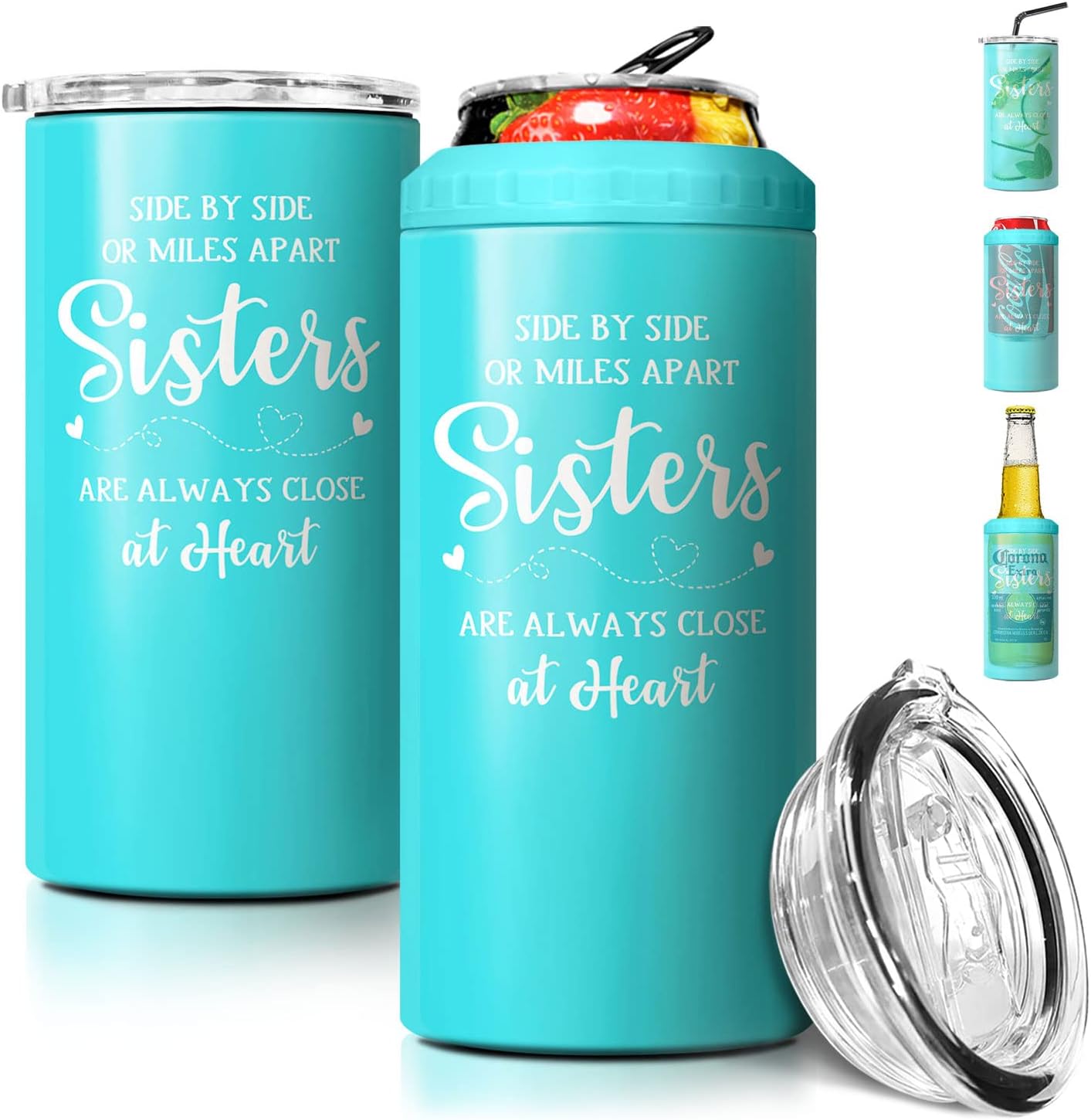 SANDJEST Sister Gifts from Sister Can Cooler - 4-in-1 Design Side By Side Tumbler Cup Can Coozie with Lid - 12oz Stainless Steel Insulated Travel Mug Gift Set - Awesome Birthday, Christmas Sissy Gifts