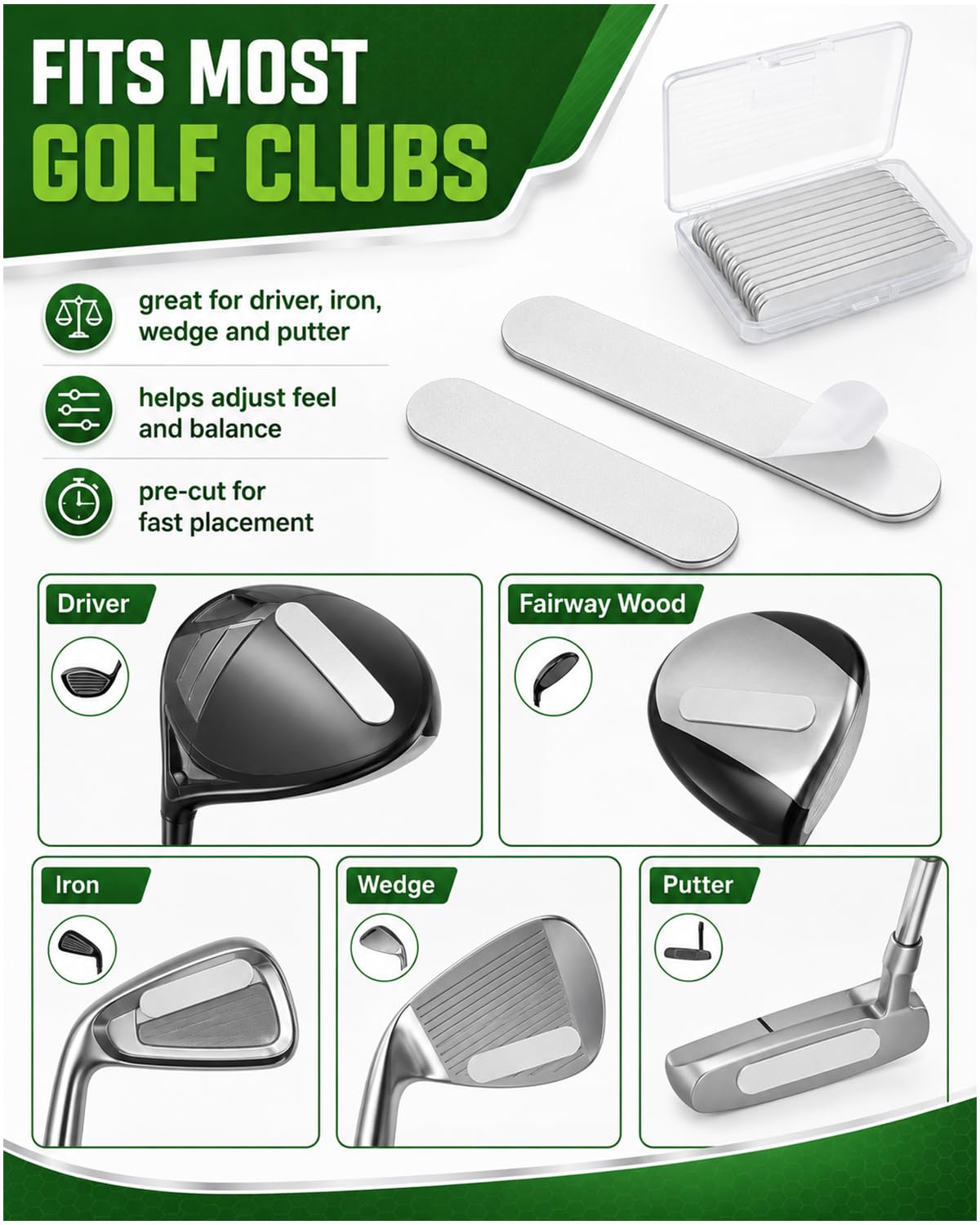 Nastro di Piombo da Golf, 30 Pezzi Strisce Argentee Autoadesive, Adesivo Standard per Peso Equilibrato, Accessori Golf Ottimali per Putter e Tennis