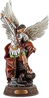 DevotedWalls 12" St. Michael Archangel Statue - Hand-Painted Full Color Protector Defeating Satan, Wings & Name Plate