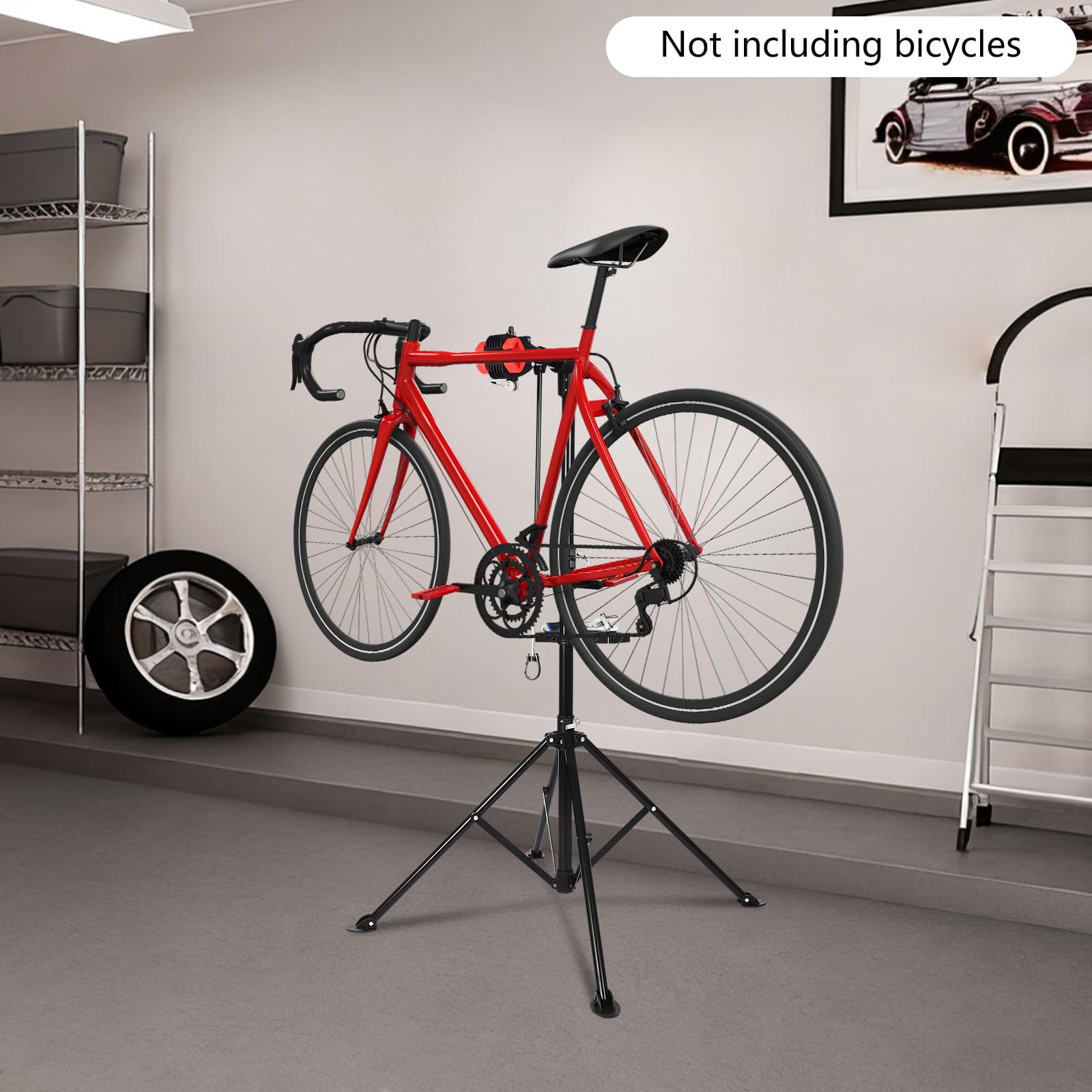 Supporto riparazione bicicletta, piedino da officina bicicletta, supporto riparazione bicicletta, montaggio bici regolabile altezza 107-189 cm rotazione 360°, vassoio attrezzi, carico 30 kg