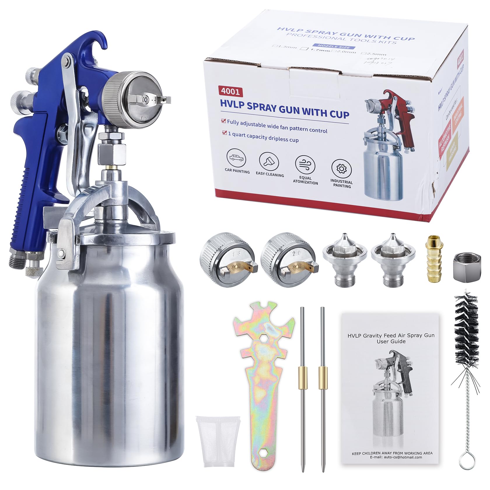Pindex Siphon Air Paint Spray Gun with 3 Nozzles, 1000 ml Aluminum Cup