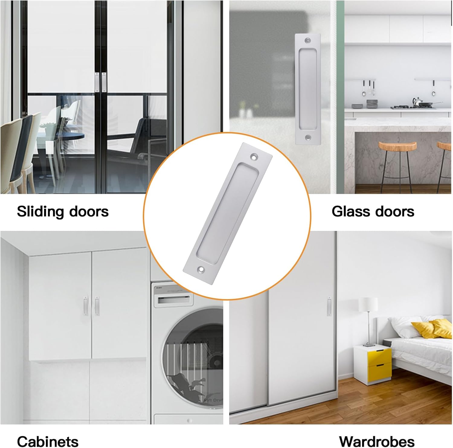 MOROBOR Rectangular Recessed Sliding Door Pulls, 2pcs Silver Flush Pull Aluminum Alloy Closet Door Finger Pulls with Mounting Screws for Sliding Barn Door(150mm)