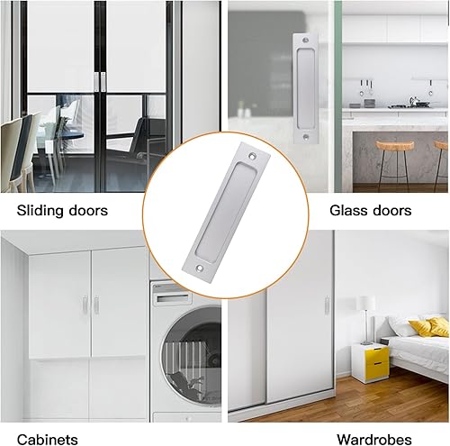 Miniatura 6 de MOROBOR Tiradores rectangulares empotrados para puerta corredera, 2 tiradores de aleación de aluminio plateados con tornillos de montaje para puerta