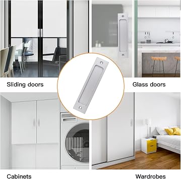 MOROBOR Rectangular Recessed Sliding Door Pulls, 2pcs Silver Flush Pull Aluminum Alloy Closet Door Finger Pulls with Mounting Screws for Sliding Barn Door(150mm)