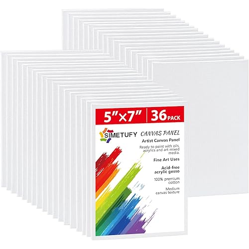 Simetufy 36 Pack 5 x 7 Inch Canvas Boards Small Painting Canvas for Kids, Blank Canvas Panels Gesso Primed Acid-Free 100% Cotton for Acrylics Oil Watercolor Tempera Paints