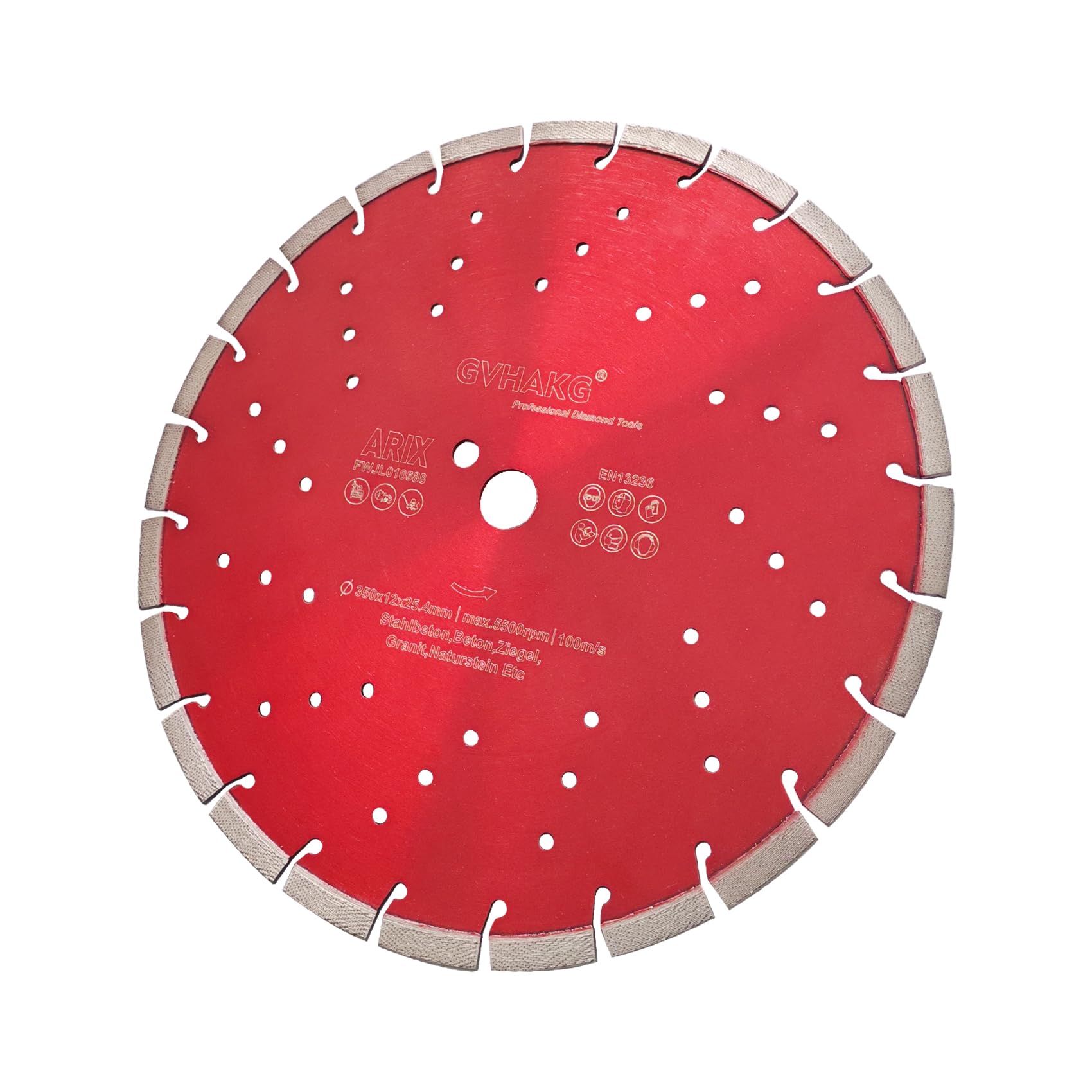 Disco de corte de diamante de 350 mm, segmentos de diamante de matriz para hormigón armado, piedra con segmentos soldados con láser de 12 mm (350 x 25,4 mm)