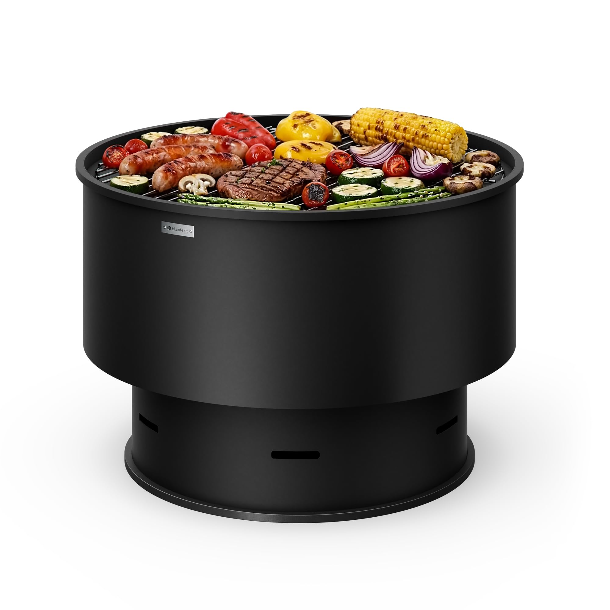 Blumfeldt Pompeji Fire Pit with Grill – 3-in-1 Fire Bowl, Grill & Table, Low-Smoke Design, Steel Construction, Accessories Included Black