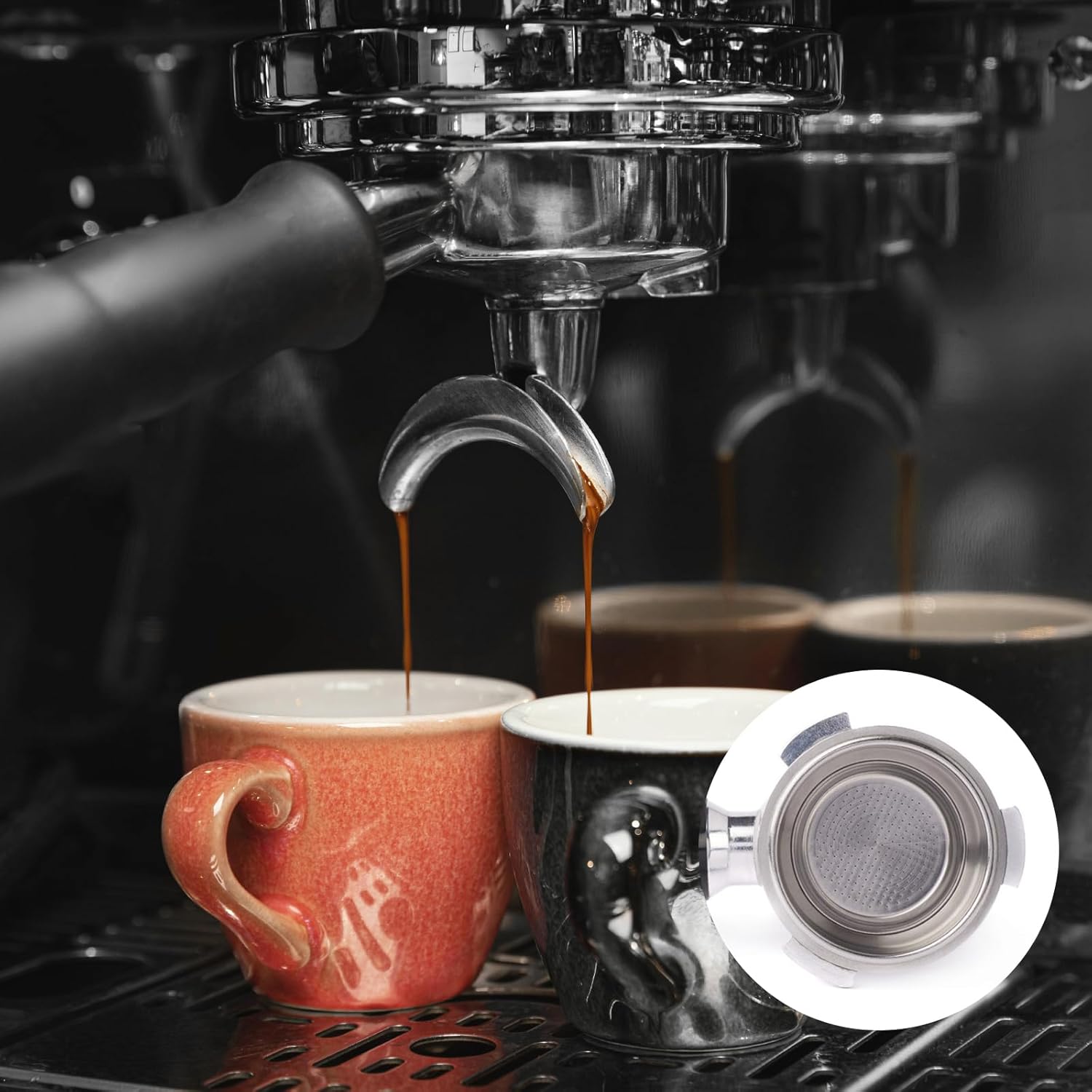 2 Pcs Stainless Steel Coffee Filter, 51mm Pressurized Espresso Filter Basket for Portafilter Machines Espresso Machine Parts Compatible with 51mm Portafilter Coffee Machines (1 Cup+2 Cups)