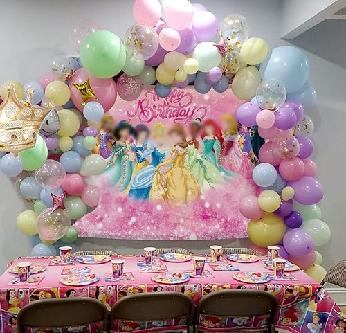 Miniatura 2 de Telón de fondo con tema de princesa rosa, dibujos animados, colorido, brillante, fantasía, princesa niña, suministros para fiesta de cumpleaños,
