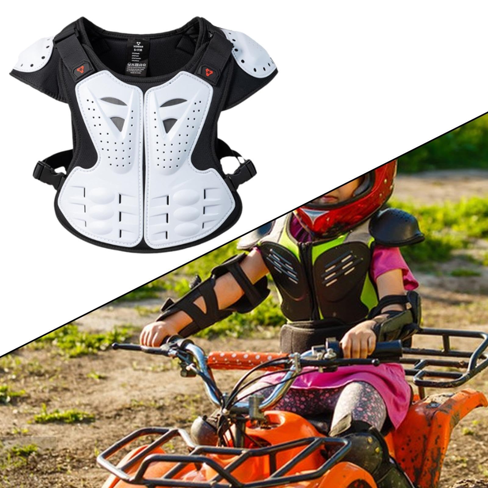Harilla Chaleco de Motocicleta con Protección Corporal, Protección de Hombros, Chaleco Anticaída para El Pecho Y La Espalda para Patineta, Motocross Y Niños, Blanco
