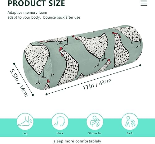 Miniatura 3 de Hand Drawn Chickens Round Bolster Pillow Neck Roll Pillows Round Pillow Insert Cylinder Pillow for Knees Neck Support Pillows for Sleeping