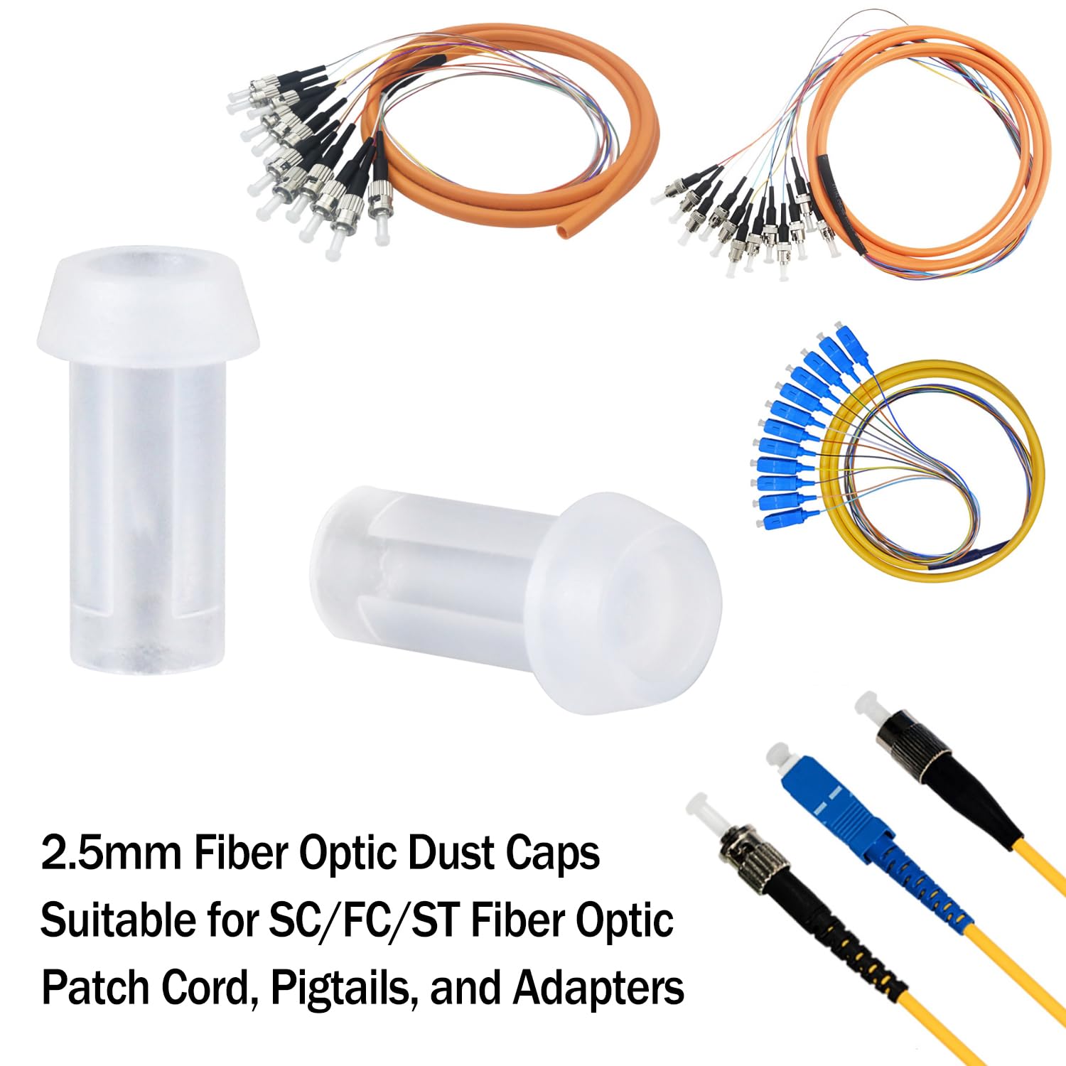 2.5mm Fiber Optic Dust Caps, 1000-Pack FC/SC/ST Dust Caps for LC Fiber Optic Connector Ceramic Plug