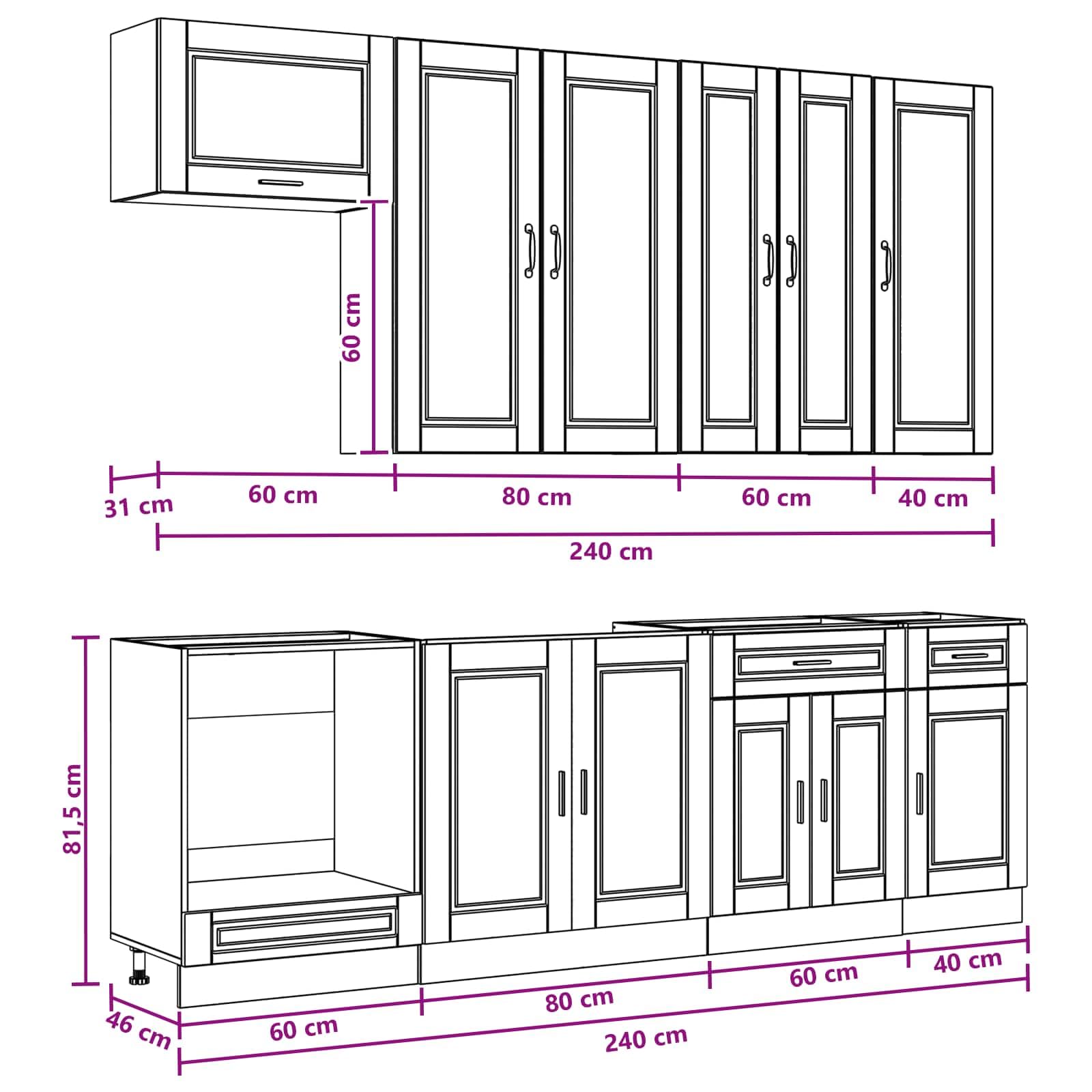Hothingwell - Unidad de cocina (8 unidades) | Patas ajustables, armarios espaciosos, montaje en pared incluido, fácil mantenimiento