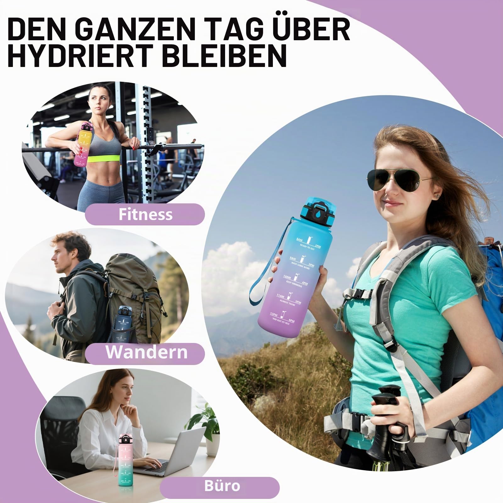 Trinkflasche Sport, Trinkflasche 1 5 liter, Wasserflasche mit Strohhalm, mit Motivierendem Slogan, Wasserflasche Auslaufsicher, Leicht zu Reinigen, Flasche für Camping, Outdoor, Wandern, Running