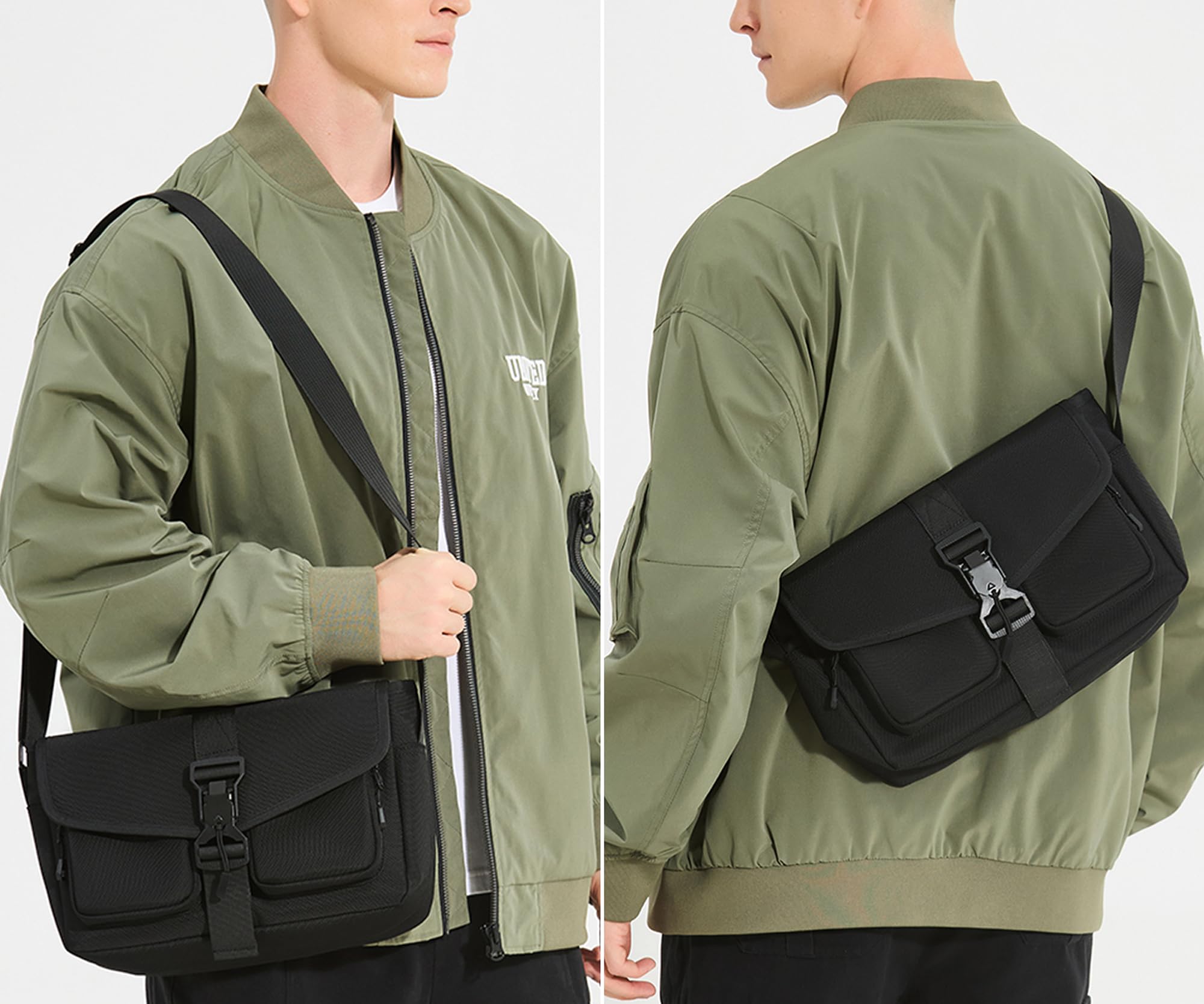 Borsa da Uomo a Tracolla Borsa Casual Borsello a Spalla Messenger Bag per Uomini Multitasche in Nylon resistente Km46 nero