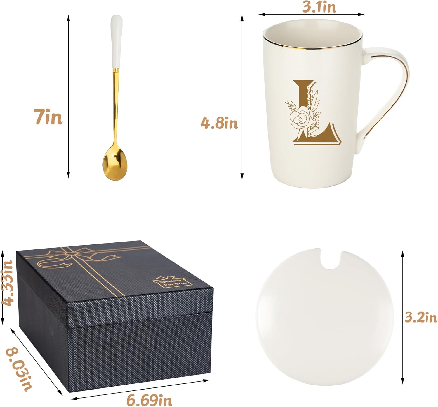 Letter L Personalized Initial Mugs with Flower, Letter L Personalized Coffee Mug, Customized Cool Letters Mugs for Women, Bridal Shower Gifts, Women's Initials Gifts Mug 14 OZ Matte White - Image 6