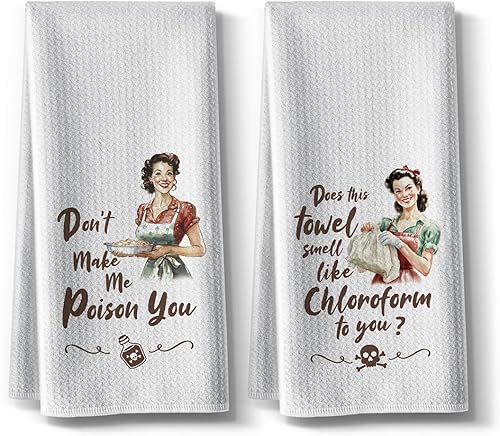 Toallas de cocina, trapos de cocina divertidos con temas de bromas, 16 x 24, paquete de 2, toalla de barra de microfibra, toallas de mano