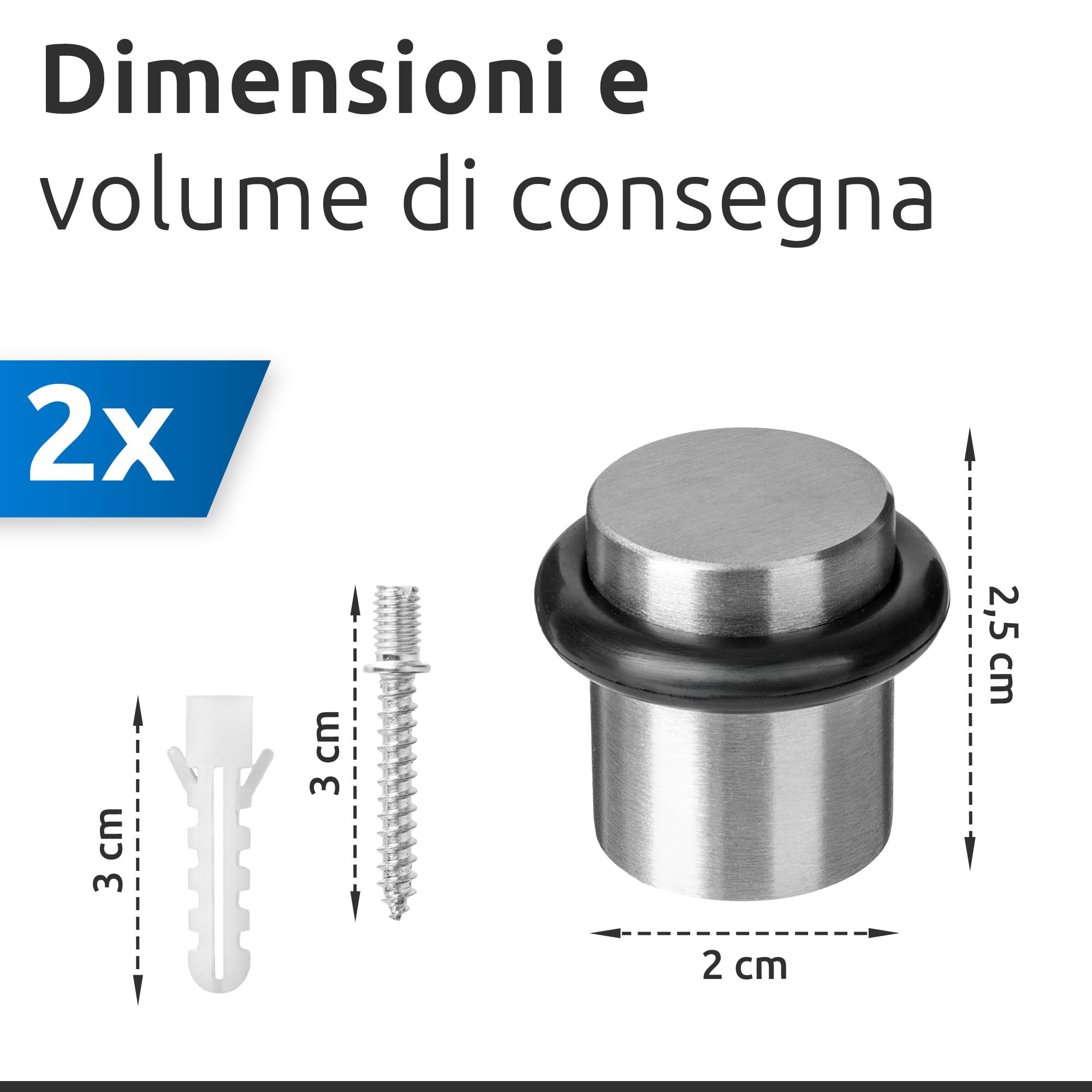 ECENCE Fermaporta da pavimento per avvitare 2 Pezzi Ferma Porta in acciaio inossidabile Ø20x25mm Protezione delle pareti spazzolato inclusivo viti e tasselli